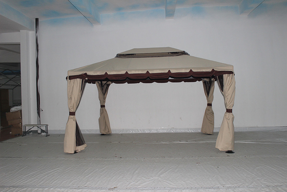 Gazebo de jardín de aluminio resistente al agua con mosquiteros y paredes laterales 3x4m