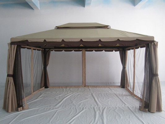 Gazebo de jardín de aluminio resistente al agua con mosquiteros y paredes laterales 3x4m