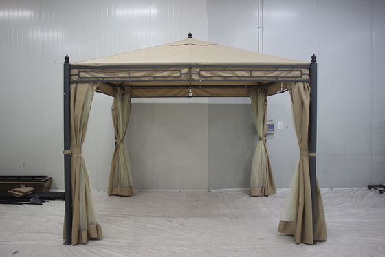 Gazebo de metal de jardín fácil de ensamblar 3 * 3 * 2.75M con cubierta superior de poliéster y paredes laterales