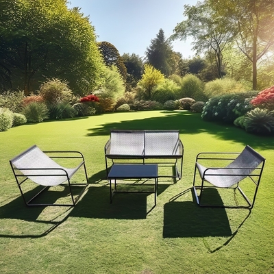 Muebles de jardín para exteriores Sofá conjunto con tela Silla doble de un solo asiento Mesa de café