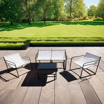 Muebles de jardín para exteriores Sofá conjunto con tela Silla doble de un solo asiento Mesa de café