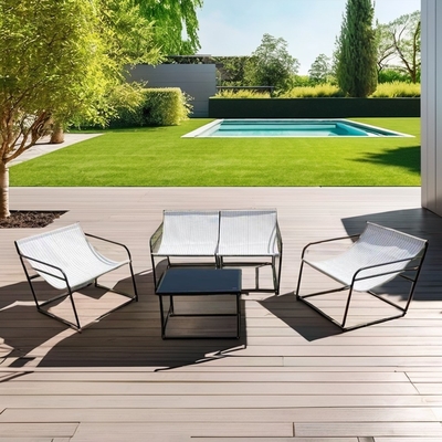 Muebles de jardín para exteriores Sofá conjunto con tela Silla doble de un solo asiento Mesa de café