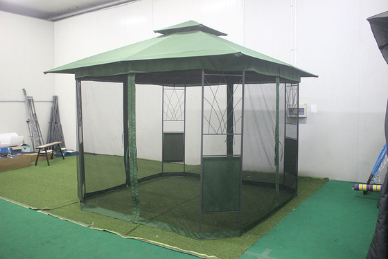 Conviente PA revestido de acero Gazebo con paredes laterales cortina de malla y tamaño de paquete portátil