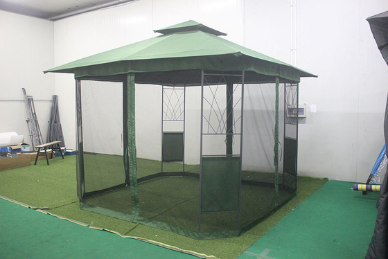 Conviente PA revestido de acero Gazebo con paredes laterales cortina de malla y tamaño de paquete portátil