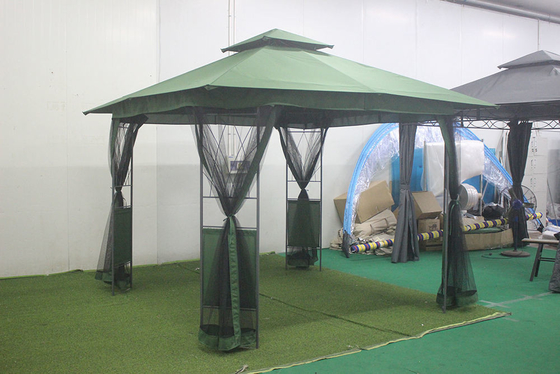 Conviente PA revestido de acero Gazebo con paredes laterales cortina de malla y tamaño de paquete portátil