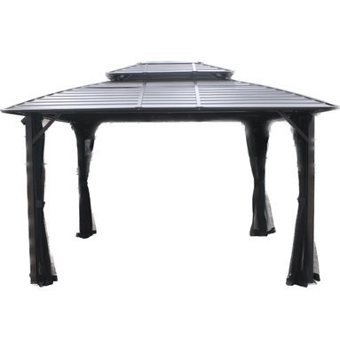 3X3.65X2.73M Gazebo exterior de metal con doble tapa para artículos de jardín con árboles