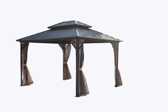 Jardín al aire libre 3X3.65X2.85M Gazebo de metal con mosquiteros y tejido de poliéster