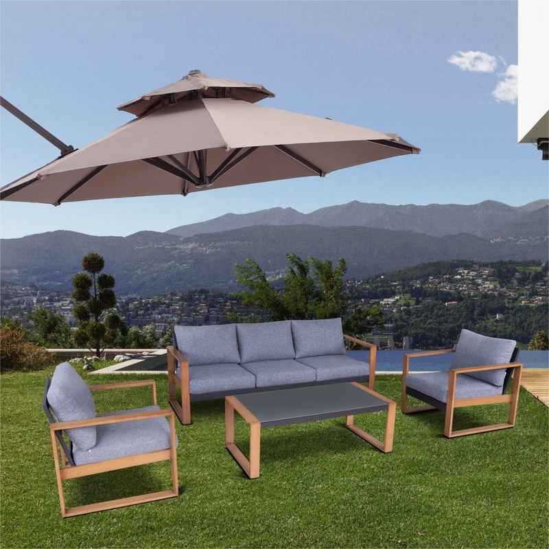 Muebles de jardín de exterior plegados Sofá de ratan de aluminio para mesa de té de esquina de lujo