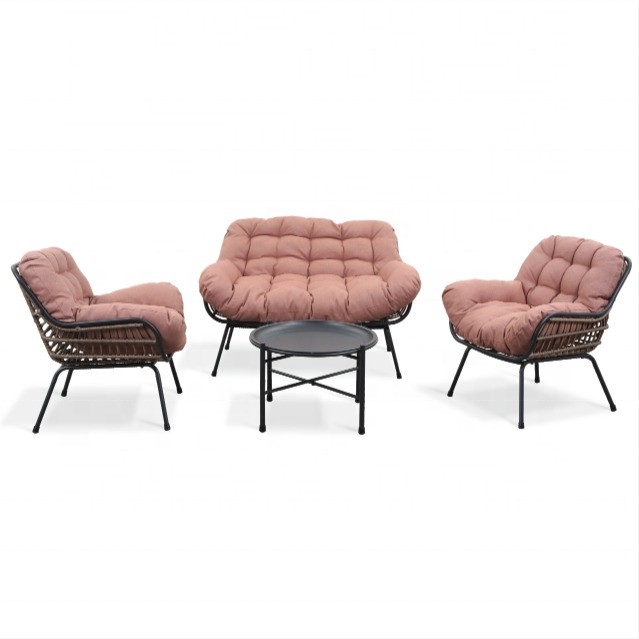 Muebles de jardín al aire libre Sofá de aluminio de ratán con mesa de lujo y compradores de teapoy