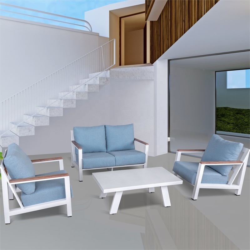 Muebles de jardín al aire libre Sofá de aluminio de ratán Conjunto para mesa de lujo Teapoy Bistro Cena