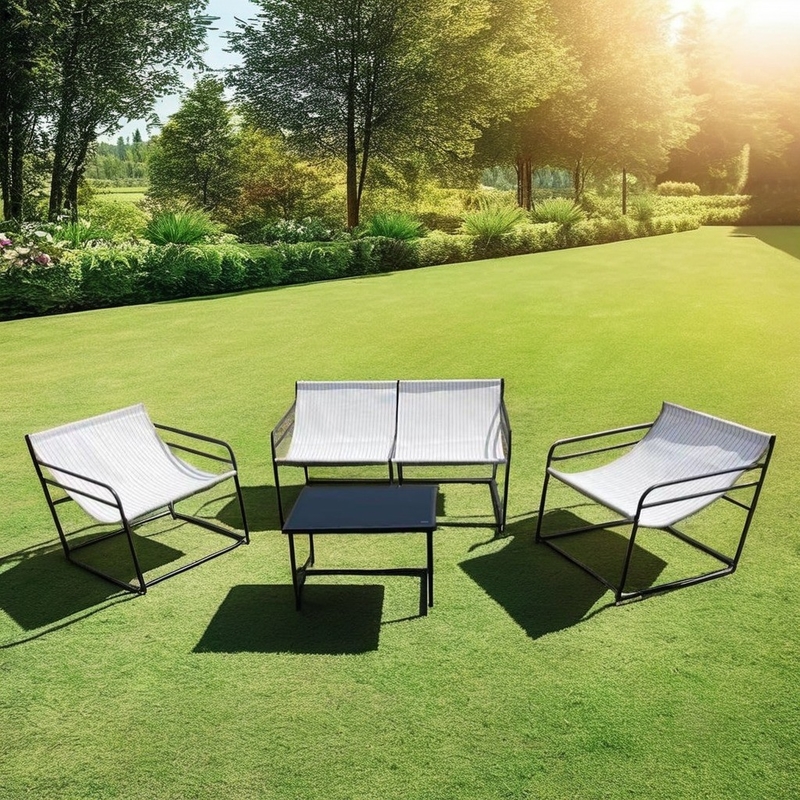 Muebles de jardín para exteriores Sofá conjunto con tela Silla doble de un solo asiento Mesa de café