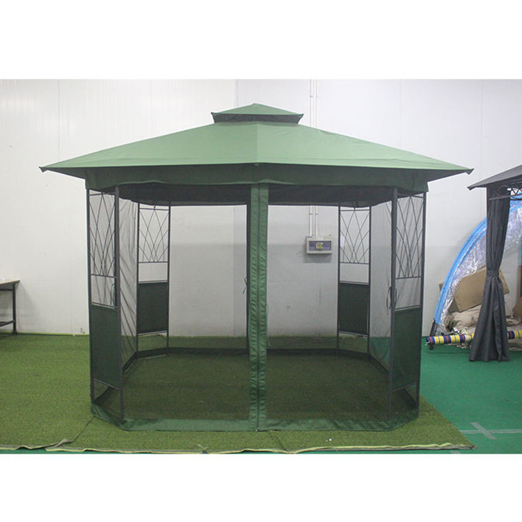 Gazebo exterior a prueba de agua con paredes laterales de cortina con cremallera y marco de acero de 2 niveles 3 * 3M