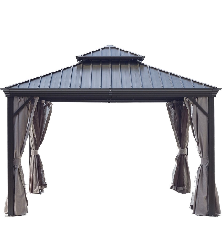 Suministros para el jardín 3.65x3.65x3.03m Gazebo exterior con doble tapa de acero galvanizado