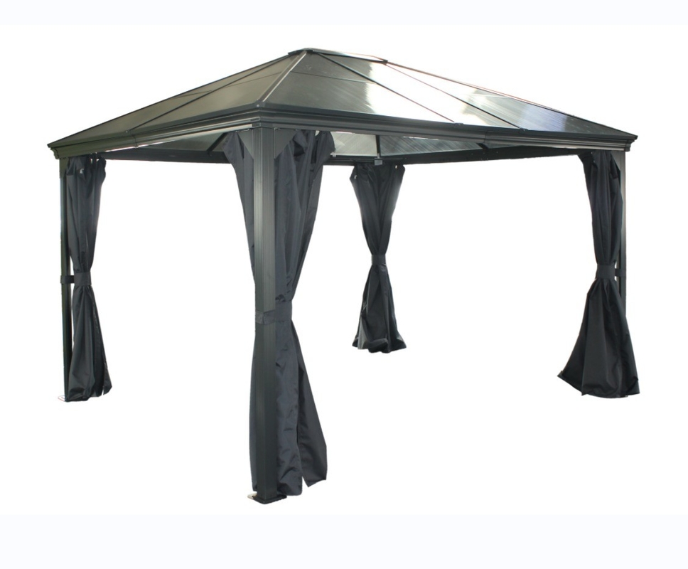 Gazebo exterior para suministros de jardín 3x3.65x2.6M Techo de policarbonato con tapa única