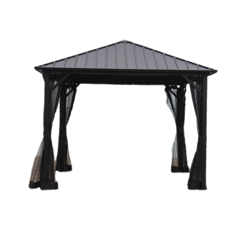 3X3X2.75M Pergola de metal Gazebo exterior para artículos de jardín con puente de pergolas